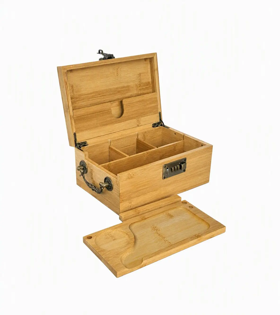 SINKZAICO 10"x6.7" Eco-Friendly Modern Rectangle Bamboo Storage Box with Combination Lock, Accessories, Handle & Removable Tray - Premium Home Organizer for Birthday, Christmas Gifting