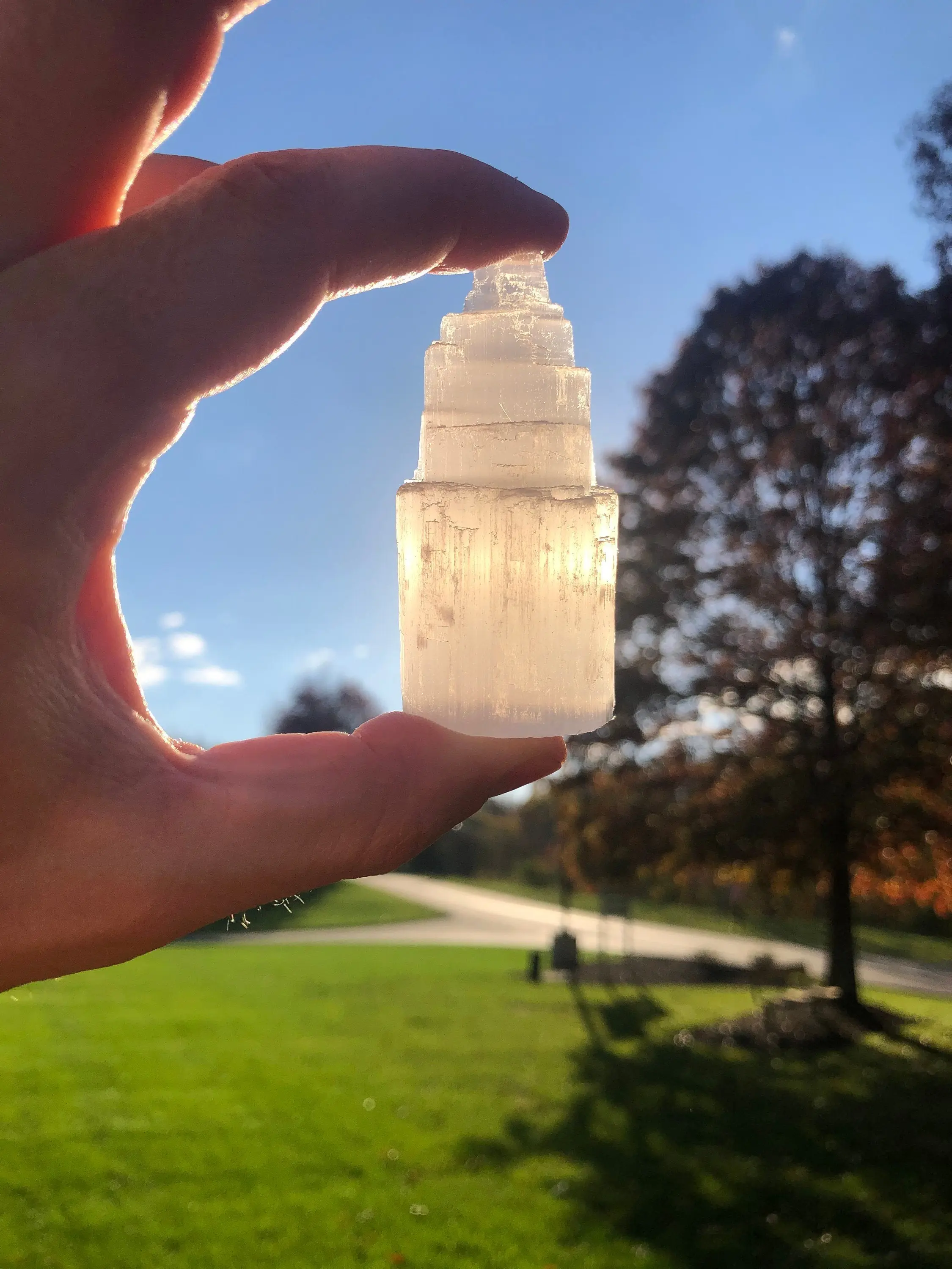 New Moon Beginnings Raw Selenite Stone Tower - Natural Selenite Stone in Clear Bottle