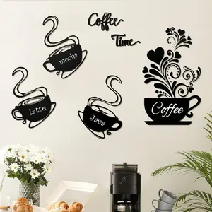 Coffee Wall  - 5 Count Coffee Mug Latte Mocha Stickers for Kitchen Decor with "Coffee Time" Design