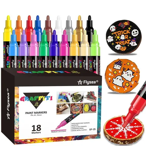18 Colors Waterproof Acrylic Paint Marker Pen Set, 18pcs/set Simple Portable Multi-purpose Paint Maker Set, for Glass, Stone, Paper, Metal, Wood, Canvas, Plastic Paint Pens Markers, Acrylic Drawing Markers, Art Markers Set, Painting Supplies