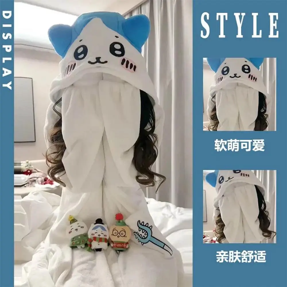 Kawaii Chiikawa Plush Piece Pajamas Usagi Hachiware Anime Cute Flannel Homewear Autumn Winter Girls Student Cartoon Nightwear