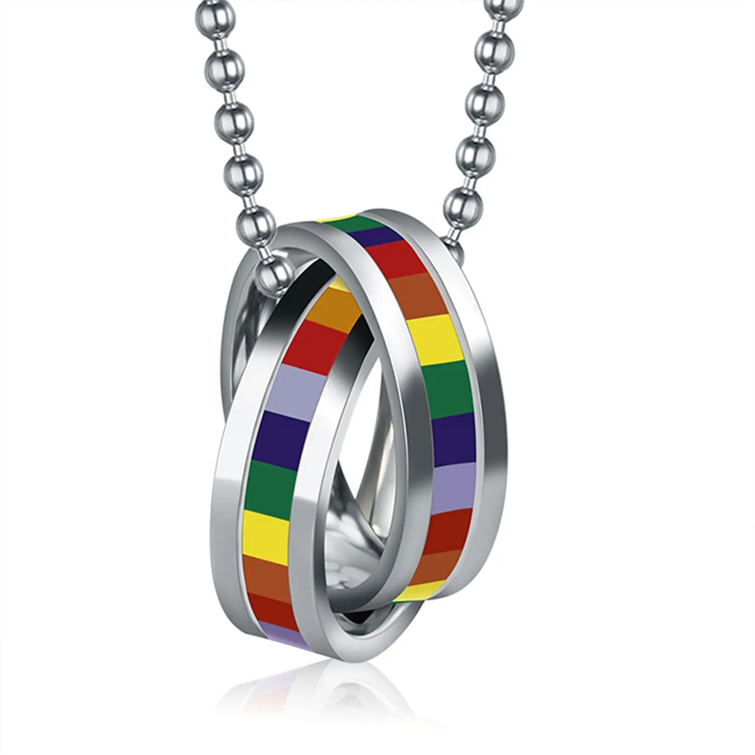 OIDEA Stainless Steel Double Circle Pendant Necklace, Pride-Themed Rainbow LGBT Equality Unisex Chain Jewelry Necklaces, Gift for Men & Women, Pride-Themed Necklaces