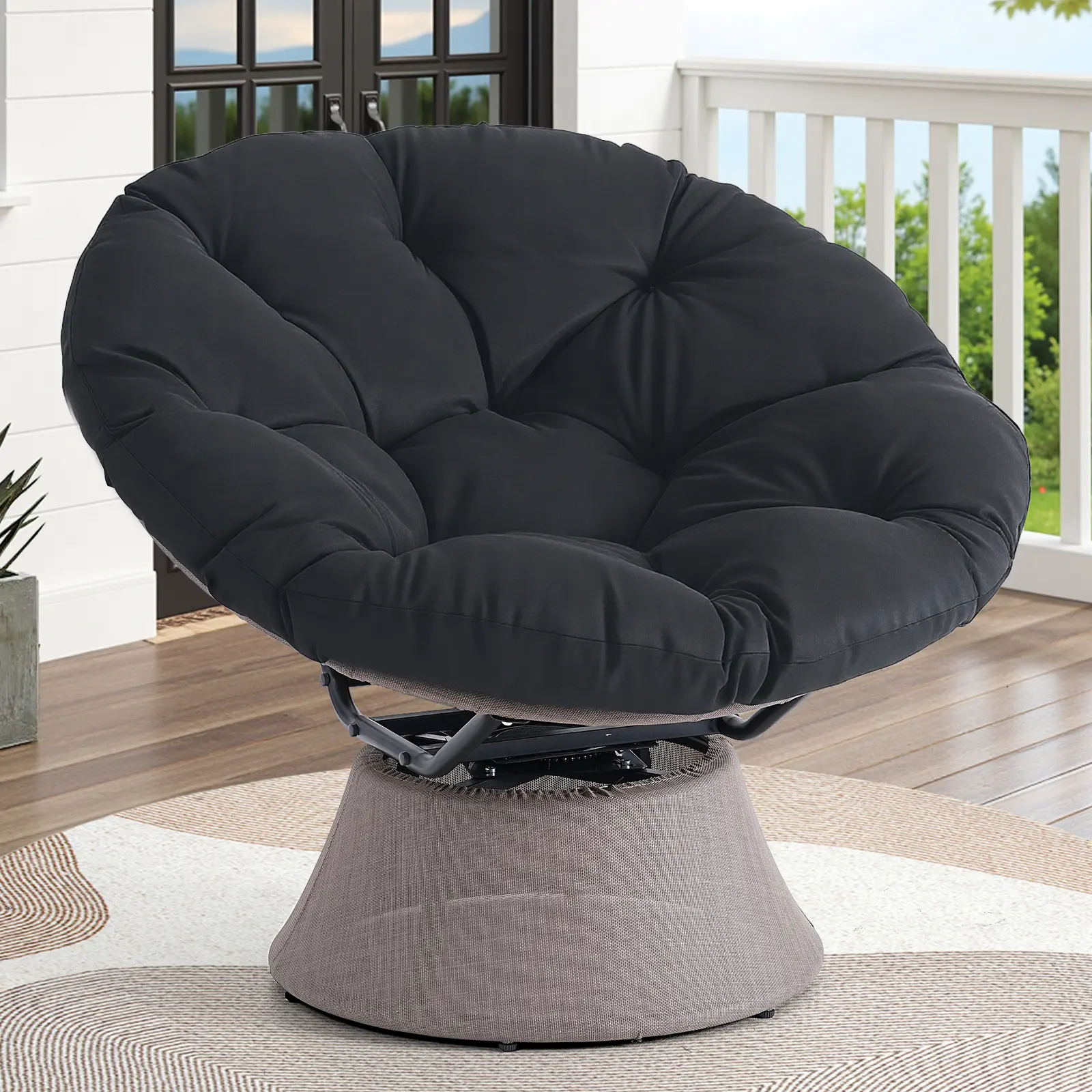 ONBRILL 2026 Upgraded 43″ Papasan Chair with Non-Slip Cushion Anchor, Swivel Lounge Chair with Reinforced Steel Frame for Indoor/Outdoor, Comfortable Reading Chair for Living Room, Patio, Porch, Pink