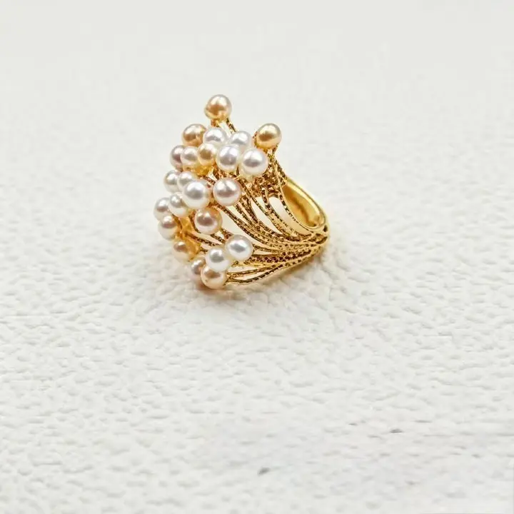 Unisex Classic Colorful Beads-Golden Pearls Ring, Pearl Jewelry, PRJZ012