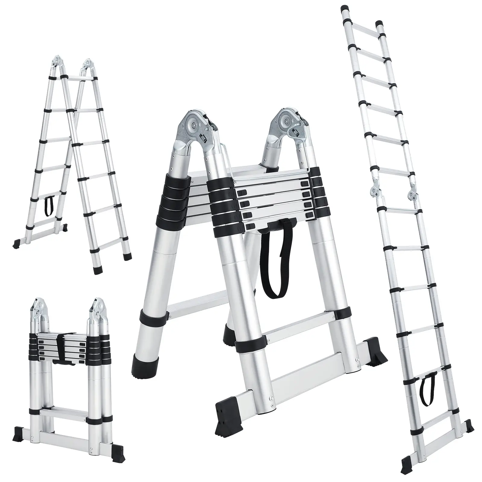 Garvee Upgraded 10.5FT Telescoping Ladder, A-frame aluminum extension ladder, anti-slip stable feet, 330lbs heavy duty load capacity, foldable compact design, multi-purpose portable ladder, ideal for RV roof home truck and outdoor working use
