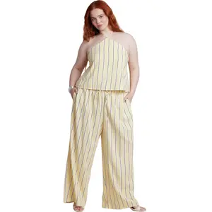 ELOQUII Women's Plus Size Drawstring Wide Leg Linen Pant