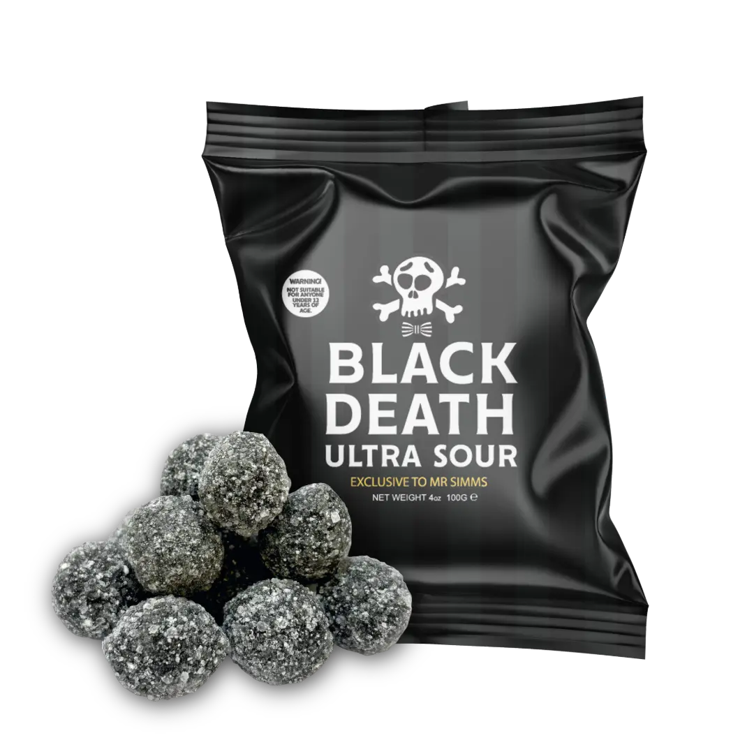 Mr. Simms Black Death Ultra Sours Candies, Tangy Snack for Candy Lovers