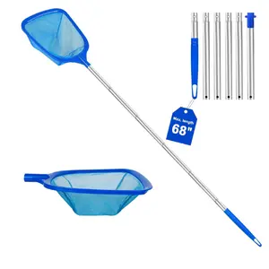 Pool Skimmer Net with Telescopic Pole – Fine Mesh for Leaves, Dust, Debris – Lightweight Safe-Edge Extendable 2.6–5.7 ft Aluminum Handle for Pools, Spas, Hot Tubs, Ponds & Garden Water