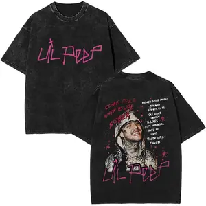 Washed Vintage Rapper Lil Peep Double Sided Print T-shirts Men Women Fashion Hip Hop Oversized Short Sleeve T Shirt Streetwear