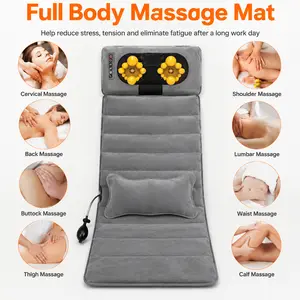 Portable Full Body Electric Massage Mat with Heat, Vibration, 9 Modes, Plush Surface, Inflatable Lumbar Support, Leg Massage & Gift Storage Bag, Grey-4539