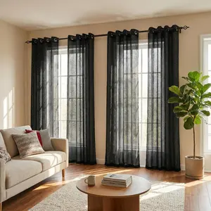 4 Pcs 52x84 Inch Grommet Top Cross Linen Curtains with Bead Embellishment, Elegant Light Filtering Room Decor Curtain, Corded Blinds for Home Decoration FT2525