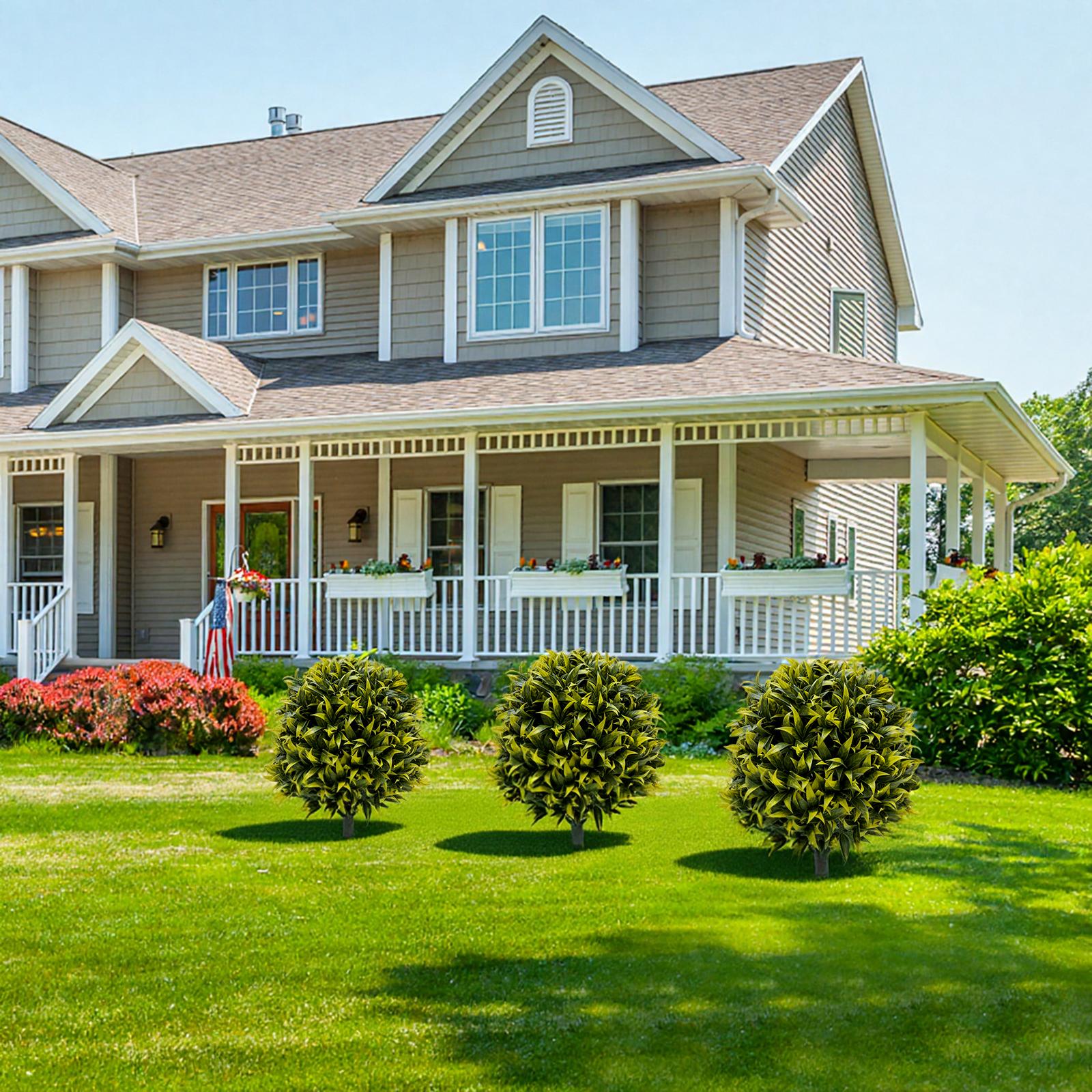 2 Pcs Artificial Pasture Topiary Trees PE Leaves & Flowers Plastic Trunk & Iron Rod for Outdoor Indoor Home Garden, Terrace or Balcony Decoration Ornamental Artificial Plants