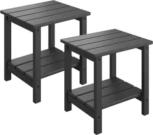 Adirondack Outdoor Side Table 18 x 15 in, HDPE 2-Tier Patio Side Tables for Outside, All-Weather End Table for Patio Pool Deck Indoor Backyard, Black-2Pcs
