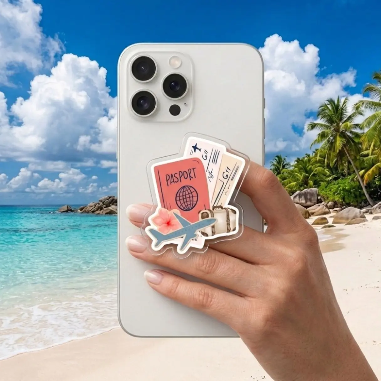 Durable Acrylic Phone Grip-Stand, Travel Lover & Adventure Aesthetic Accessory Compatible with Smartphones & Cellphones