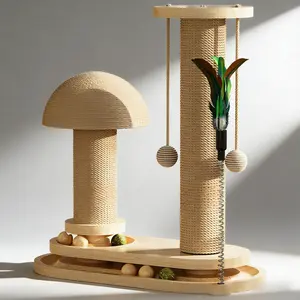 Cat Scratching Post 16.3" Tall Modern Sisal Covered Interactive Toy with Dangling Ball for Indoor Cats Kitty Play Area