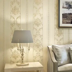 1pcs High Quality Deep Texture Relief 3D Floral Wallpaper European Style Damask Vertical Striped Non-woven Wallpaper Wall Covering for Bedroom Livingroom TV Background Wall Modern Design living room decoration wall paper(20.8in*393.7in)