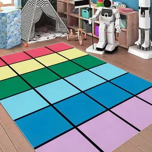 Colorful Square Pattern Area Rug, 1 Count Non-slip Soft Floor Mat, Rectangle Home Decorative Carpet for Living Room Bedroom Nursery Hotel