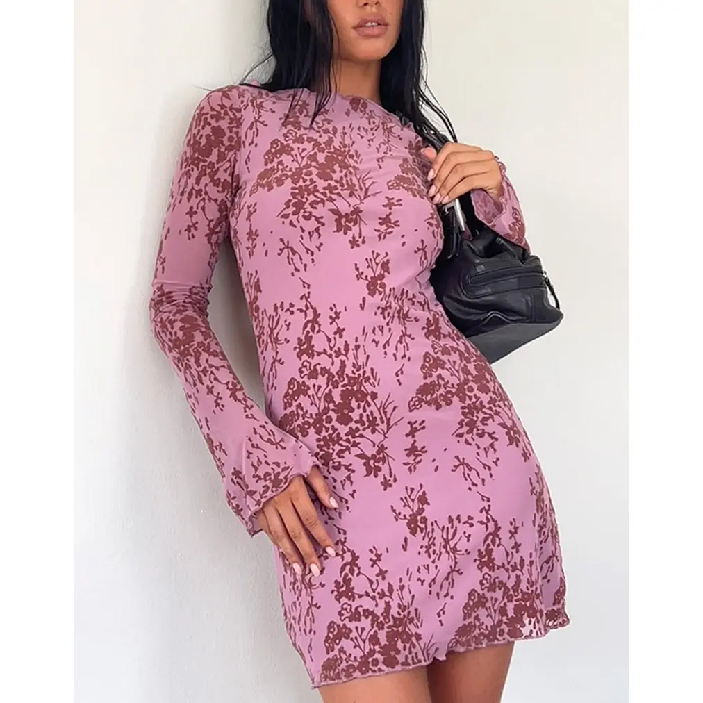 Sevila Long Sleeve Mini Dress in Botanic Mauve