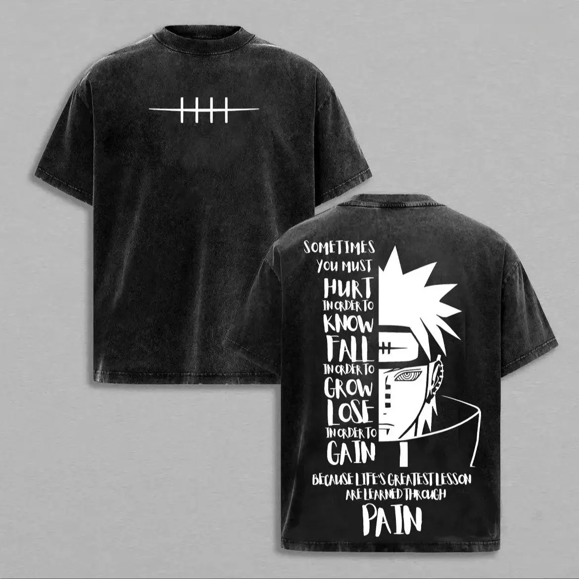Naruto Shippuden Pain Nagato Oversized Graphic Tee Vintage Acid Wash Anime T Shirt Y2K Streetwear Gym Pump Cover Akatsuki Six Paths Motivational Quote Merch Tiktok Finds Trendy Dark Aesthetic Workout Casual Mens Heavy Cotton Grunge