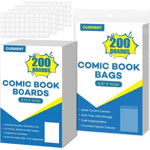 200 Pack Comic Book Bags and Boards, 6.87" x 10.5" Acid-Free Comic Book Sleeves, Clear Protector Sleeves for Comics (200 Bags+200 Boards)