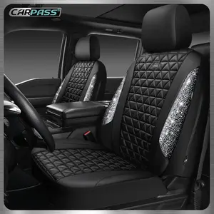 CAR PASS Bling Diamond Leather Car Seat Covers Full Seats Interior Sets, Waterproof Shining Glitter Sparkly Crystal Universal Armrest Fit Automotive Truck SUV Cute Women Girl