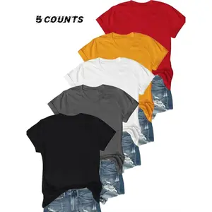 Unisex solid round-neck crew-neck short-sleeve T-shirt for daily wear; women’s summer clothing