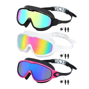 3-Pack Adult Large Frame Swimming Goggles, Wide Vision HD Anti-Fog UV Protection, Comfortable Silicone Adjustable, Outdoor Pool Beach Use