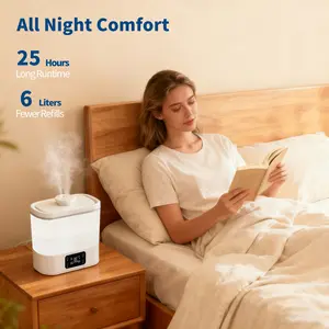 6L Top-Fill Cool Mist Humidifier for Bedroom & Large Rooms, Ultra Quiet, Adjustable Humidity Control, Easy to Fill & Clean, Auto Shut-Off, BPA-Free, Up to 72H