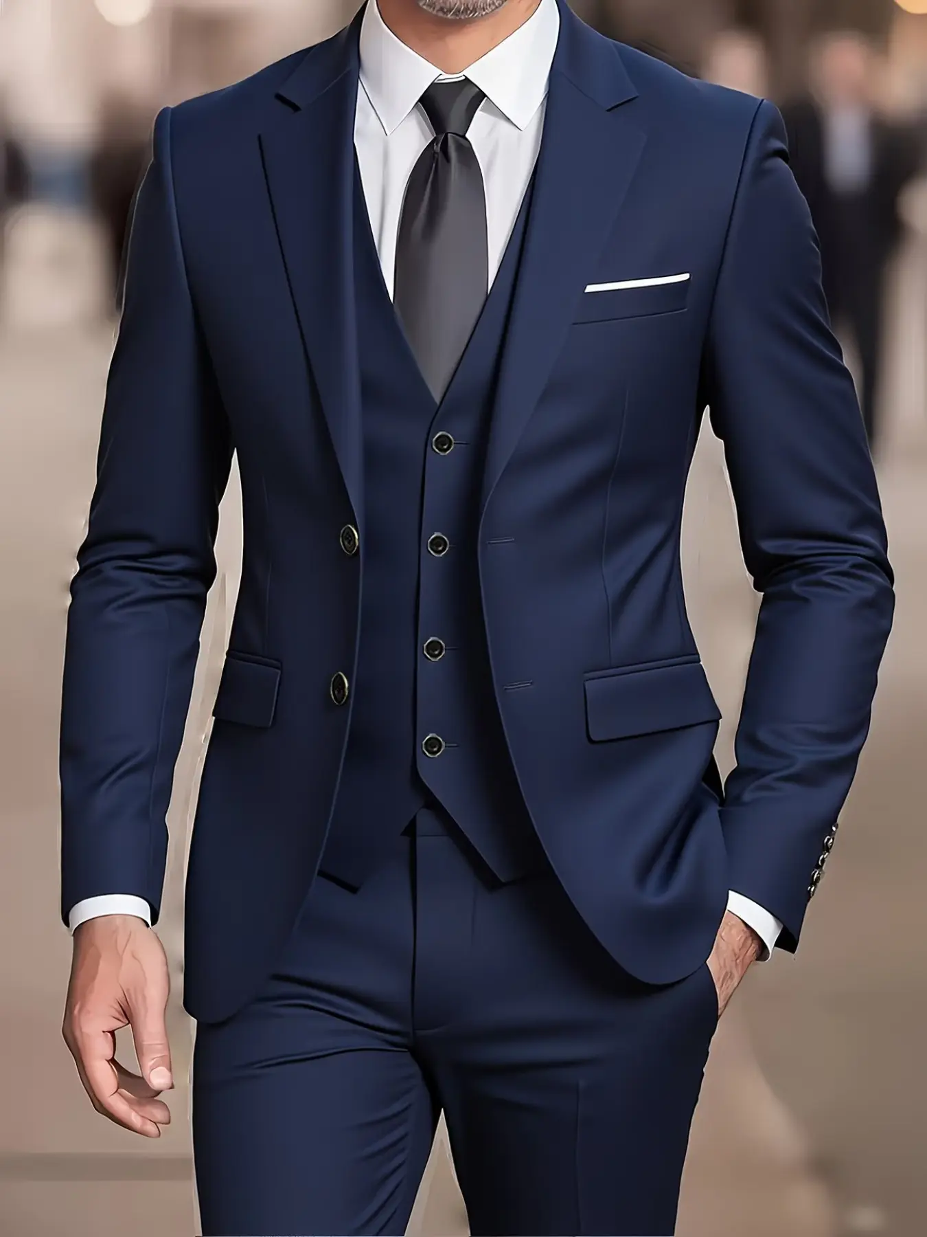 Men's 3-Piece Tailored Suit Set with Large Size Options, Includes Jacket Pants and Vest for Formal Occasions Weddings and Gifts, Elegant Business Attire Long Sleeve Formal Wear Menswear Work Office Suit