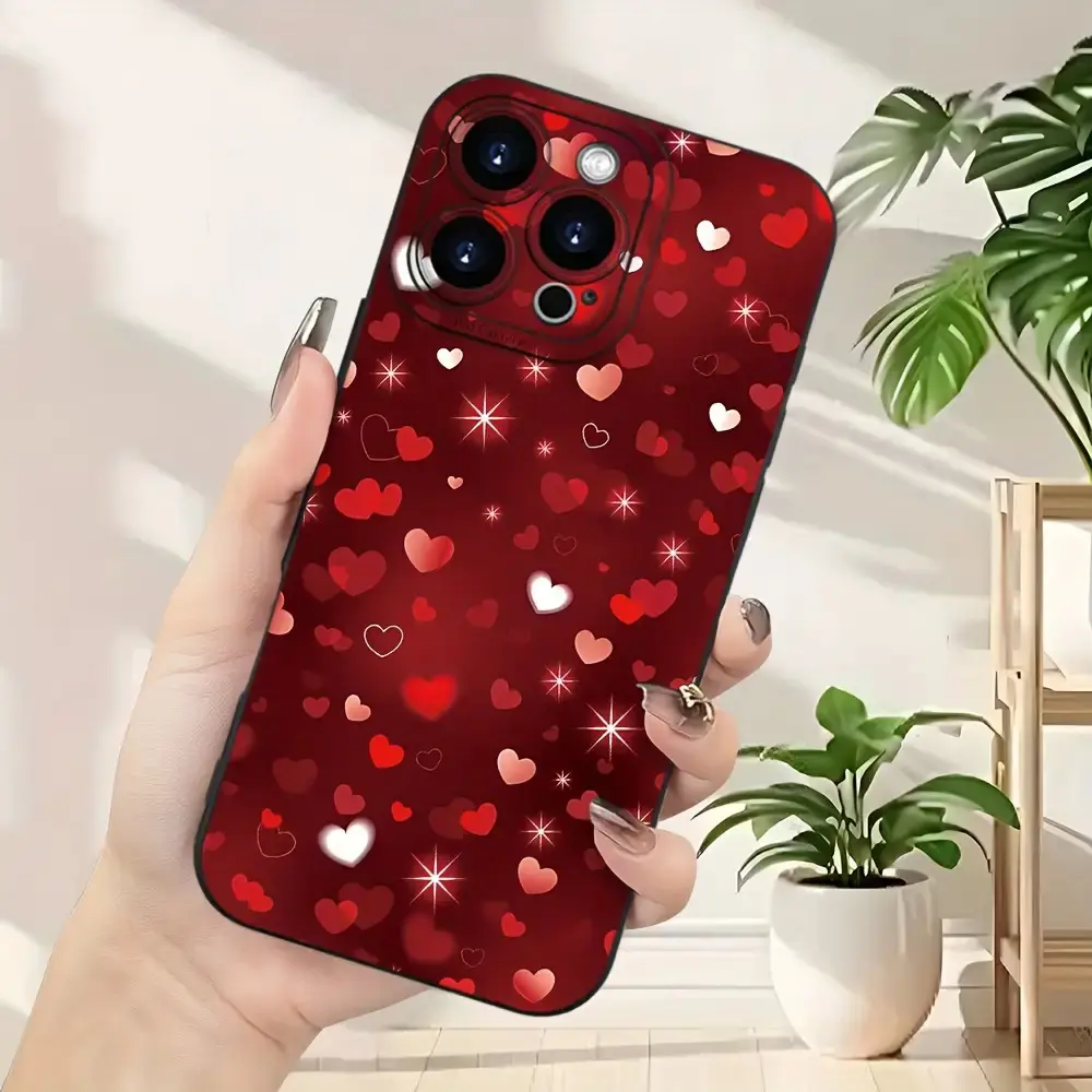 Heart-Shaped TPU Plastic Smartphone Cover for iPhone, Full-Body Protection Accessory, Valentine's Day Gift, Compatible with iPhone 17-11, XS, XR, X, Mini, Plus, Pro Max (Fits Handheld Devices)