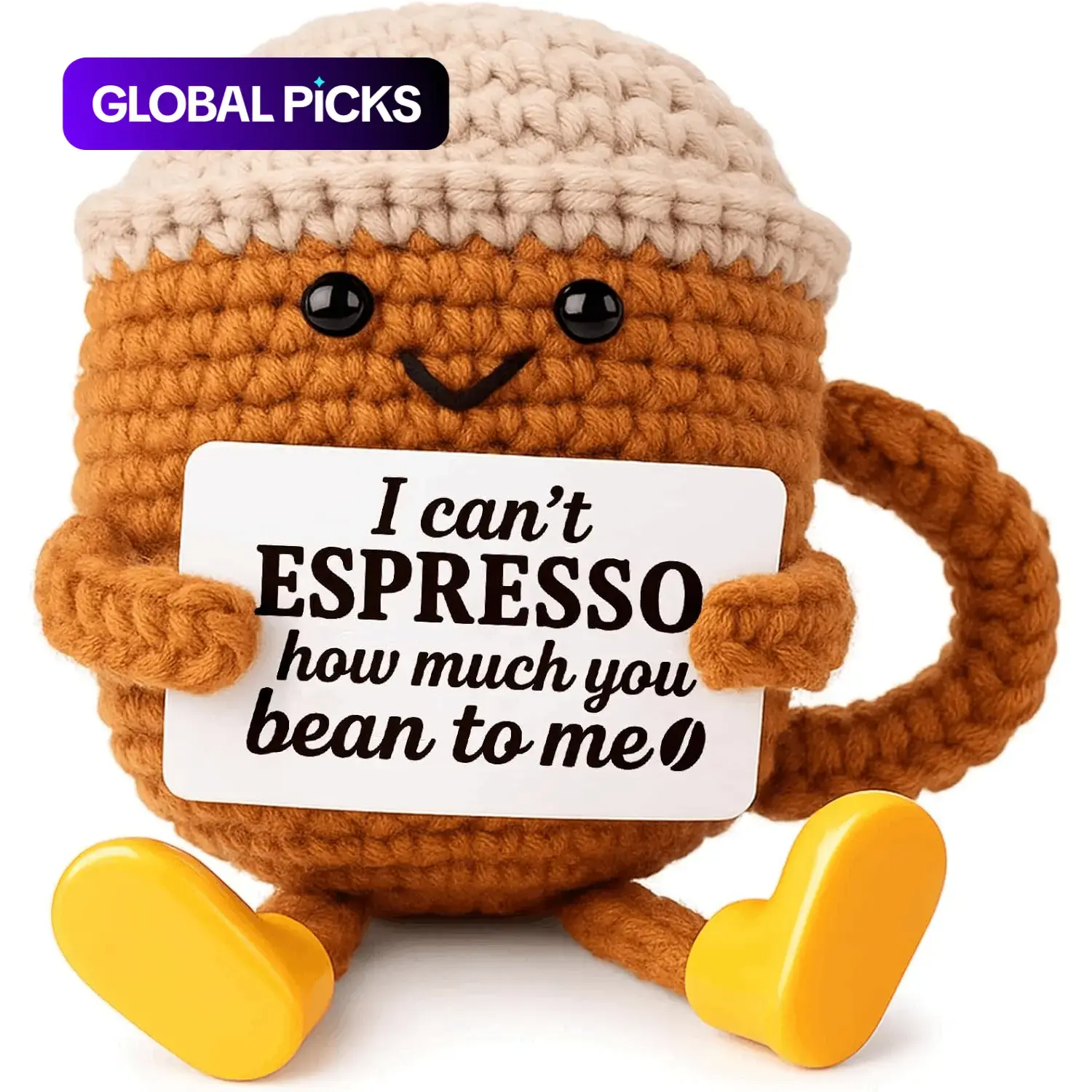 Positive Crochet Amigurumi Coffee Cup Desk Decor, Unique Gift for Coffee Lovers, Cute Present for Celebrations, Birthday, Anniversary, Thanksgiving and Mother's Day #GLOBAL PICKS