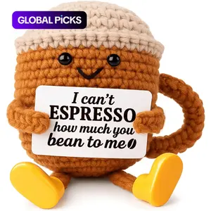 Positive Crochet Coffee Cup Desk Decor – Unique Christmas and Birthday Gift for Men and Women, Perfect for Coffee Lovers, Ideal for Best Friends, Girlfriend, Couple, Wife, Husband – Perfect Anniversary, Thanksgiving, Mother‘day,Christ, and Thank You Gift