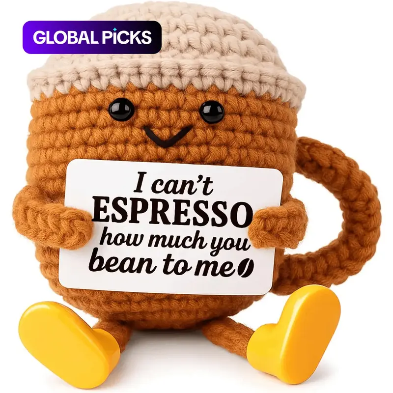Positive Crochet Coffee Cup Desk Decor, Unique Gift for Coffee Lovers, Cute Collectible, Cute Present for Celebrations, Birthday, Anniversary, Thanksgiving and Mother's Day #GLOBAL PICKS