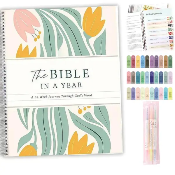 [2 free gift] The Bible in a Year - 52-Week Bible Study Guide & Spiral Workbook | Yearlong Faith-Building Plan with 52 Weeks of Structured Lessons & S