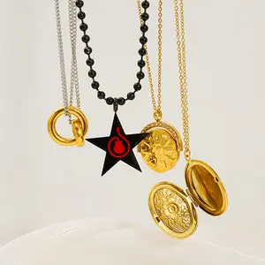 Women's Stainless Steel Interlocking Double-Layer Necklace, Fashionable Commuting Accessory with Photo Box Pendant and Whistle