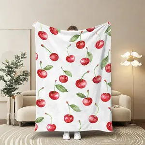 Cherry Pattern Blanket, Soft Comfortable Throw Blanket, Comfy Bedding Blankets, Air-conditioned Room Blanket, Warm Nap Blanket for Home Office