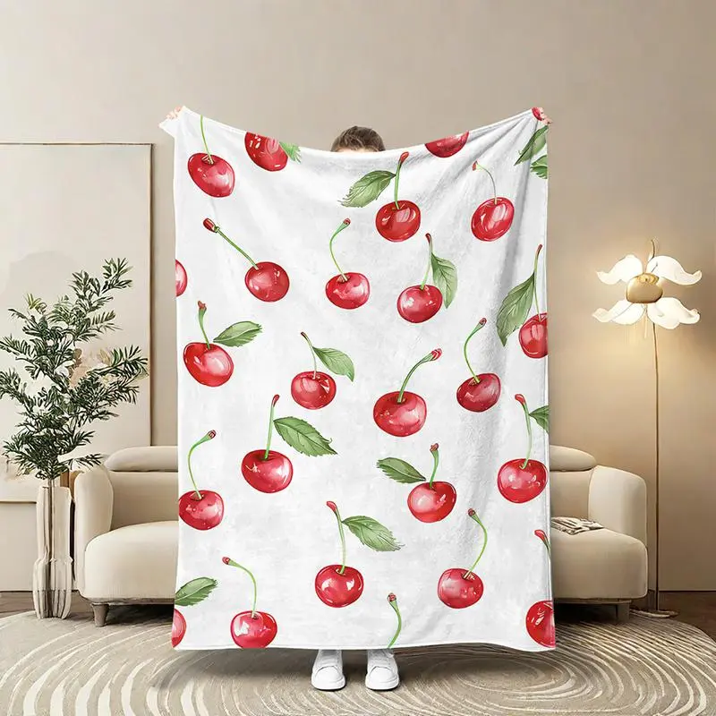 Cherry Pattern Blanket, Soft Comfortable Throw Blanket, Cozy Throw Blanket, Comfy Bedding Blankets, Air-conditioned Room Blanket, Warm Nap Blanket for Home Office, Soft Throws Blanket