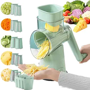 Hand Crank Rotary Cheese Grater 5-in-1, 10 Stainless Blades, Strong Suction Base, Blade Storage Box – Kitchen Timesaver for Foodie