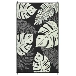 8x10 ft Lightweight Material Plastic Black-Beige Rectangular Modern Area Rug for Beach, Patio, RV Camping