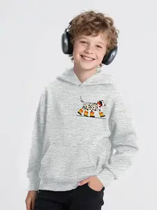 Boys Spring Fall Casual Trendy Spotted Dog Print Hooded Long Sleeve Sweatshirt, Comfortable Versatile Pullover, Medium to Large Kids