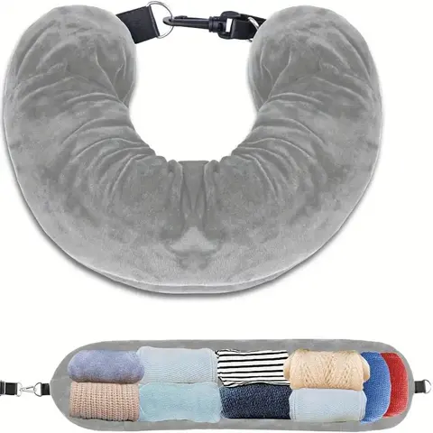 U-Shaped Fillable Travel Pillow, 1 Count Portable Pillow for Long Flights, Travel Essential for Women and Men, Rest