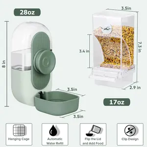 No-Mess Automatic Bird Feeder and Water Dispenser Set - 17oz Seed Feeder & 28oz Waterer for Cage - Gravity Pet Hydration Kit for Parakeets, Cockatiels & Lovebirds