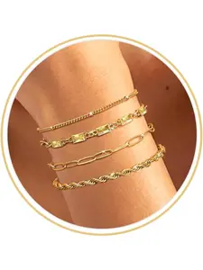 4-Piece Golden Birthstone Bracelets for Women: Waterproof, Tarnish-Resistant, Delicate golden Stackable Bracelet Set, Emerald Green Friendship Bracelets, Jewelry Gift