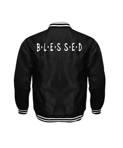 Blessed Unisex Satin Baseball Jacket Striped Trim