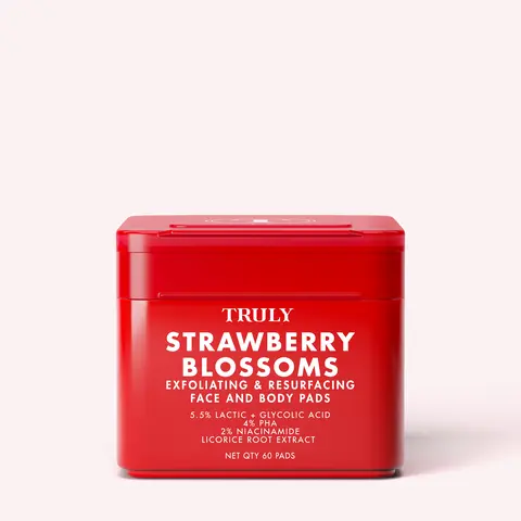 Strawberry Blossom Exfoliating & Resurfacing Face & Body Pads – Infused with Lactic + Glycolic Acids and PHA to Exfoliate, Refine Texture, and Visibly Minimize the Look of Pores