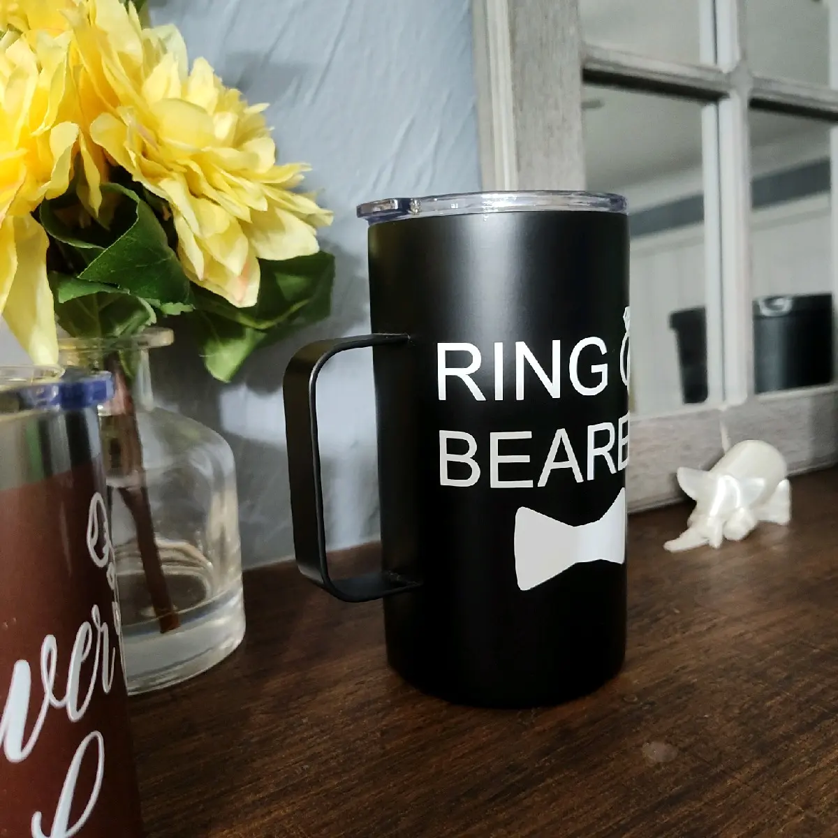 Ring Bearer 14oz Wedding Tumbler With Lid and Handel. Cup is Stylish, Portable