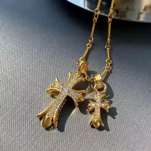 LisiZen Inlaid Diamond Double Cross Pendant Necklace, Light Luxury Versatile Fashion Neck Chain, European Style Clavicle Chain DZXL3891