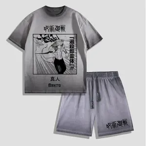 Jujutsu Kaisen Mahito Washed T-Shirt Shorts Set, Vintage Anime Streetwear, Oversized Idle Transfiguration Tee
