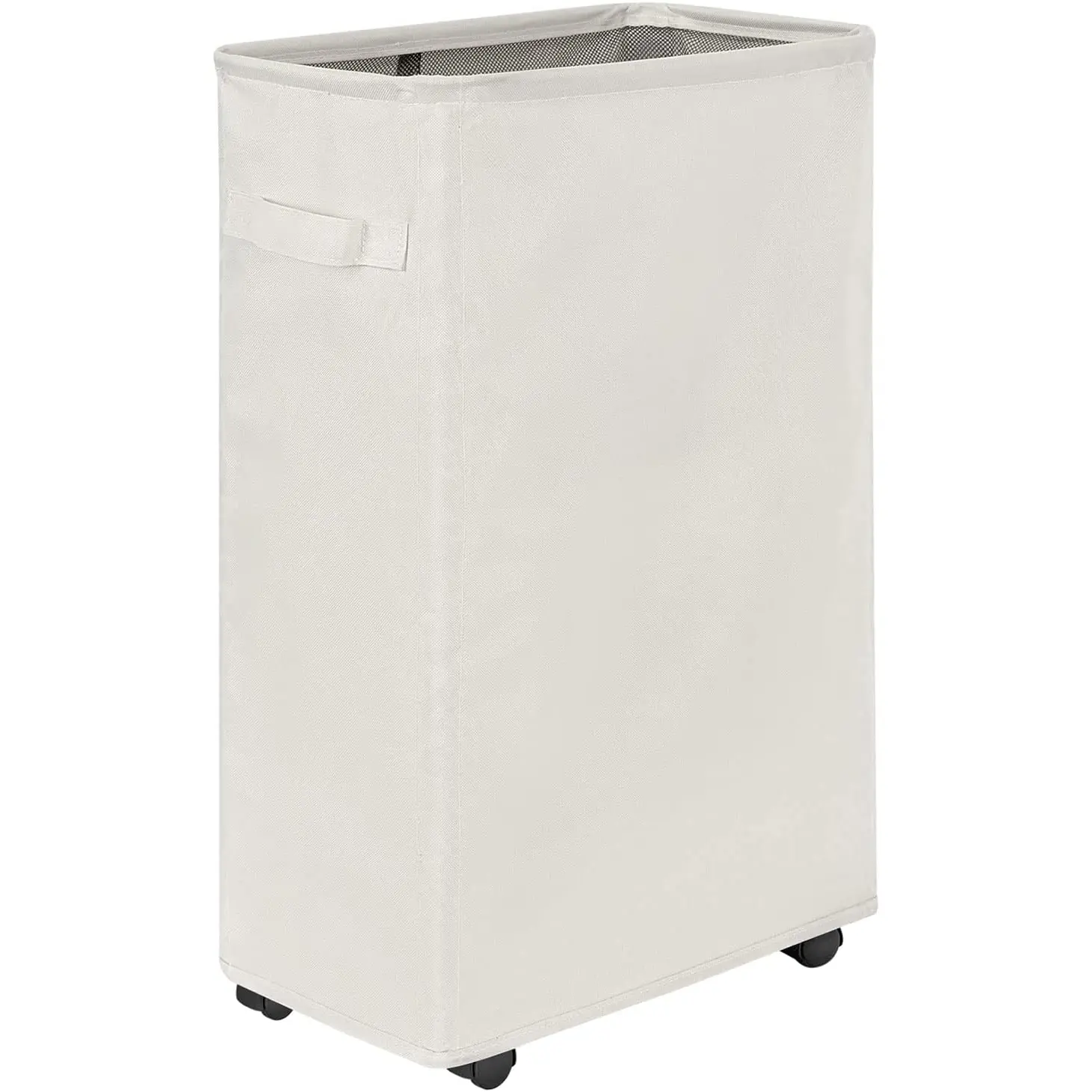 Chrislley 45L Slim Laundry Hamper with Wheels Narrow Rolling Laundry Basket Foldable Dirty Clothes Portable Skinny Hamper Organizer Storage Bins (23.2 Inches, Beige 1) Chrislley