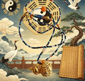 18K Gold Plated Filigree Gourd Pendant, Taoist Hulu Lucky Amulet Multi-gem Bead Necklace